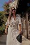 Embroidered Skirt Shirt Set Beige