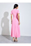 Pink Mock Neck A-Line Maxi Dress with Tie-Waist - 5