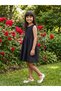 Girls Black Round Neck Sleeveless Solid Gathered Detail Fit & Flare Mini Party Dress - 2