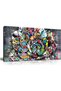 Graffiti Bulldog Canvas Wall Art | 50x100 Inches Gallery Wrapped | Pop Art Street Art with Cartoon Stickers | Urban Dog Decor