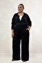 69018 Large Size Elastic Waist, Pockets, Wide Leg Double Tensel Pants - Black