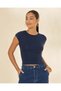 Women Navy Short Sleeve V-Neck T-Shirt