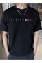 Men's Black Boston Stripe Printed Oversize T-Shirt - 2