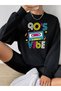 Women's Black 90's Vibe Printed Crew Neck Oversize Sweatshirt