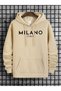 Unisex Beige Milano Printed 3 Thread Hooded Hoodie Sweatshirt
