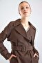 Cape Detailed Snap Closure Water Repellent Trench Coat Brown 6871 - 6
