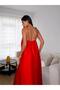Women's Red Satin Maxi Beaded Dress - 3