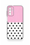 Samsung M13 Compatible Pink Striped Polka Dot Patterned Silicone Case - 2