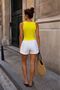 Women's Yellow Blouse Lace Collar Ribbed Fabric Straps Slim Fit Sleeveless - 2