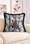 Fringed Throw Pillow Cover with Elephant and Umbrella Figures on a Floral Motif Background, Retro Decorative Pillow Cover