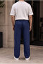 Men's Navy Blue Muslin Look Baggy Sweatpants Loose Fit Comfortable Oversize - 3