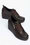 Women's Wedge Heeled Shoes Brown Faux Leather Zippered Lace-Up - 3
