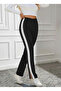 Women's High Waist Side Striped Detail Slit Viscose Two Thread Pants - 3