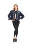 Women's Designer Denim Jacket with Hand Embroidery Detail, Lined, Dark Blue, Oversized Fit, Bomber Coat - 6