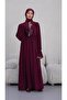 Pearl-Embellished Sleeve Single Layer Crepe Burgundy Hijab Dress - 3