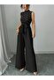 Women's Turtleneck Sleeveless Pearl Belted Waist Long Janjan Jumpsuit - 5
