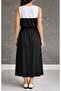 Women's Strappy Crew Neck Double Color Slit Long Viscose Dress - 3