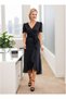 Women's Double Breasted Collar Midi Length Belted Crepe Dress 120 Cm - 3