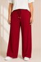 Battal Size Wrinkled Fabric Elastic Waist Lace-Up Wide Leg Palazzo Trousers - Burgundy - 3