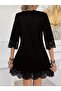 Women's Short Sleeve V-Neck Laser Cut Floral Patterned Short Imported Crepe Dress - 4