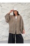 Women's Hakim Collar Brit Buttoned Fringe Detailed Wide Sleeve Jacket Kimono 0133 - Mink - 2