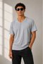 Men's V-Neck Basic T-Shirt Short Sleeve Summer Regular Fit T-Shirt - Gray - 2