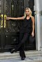 Women's Black Vest Jacket Trousers Set Plain Woven Wide Leg Classic Stylish - 3