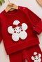 Baby Girl Floral Appliqued Ribbed 2-Piece Top and Bottom Set Seasonal Tracksuit Set 6-12-18 Months - 3