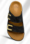 Women's slippers - velcro strap comfortable thick sole leather ethnic pattern women's slippers black - 6
