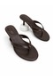 Women's Brown Thin Strap Low Heel Flip Flops Velaj
