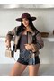 Trend Laminated Sleeves and Plush Belt Inside Crop Jacket Coat