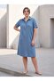 Women's Plus Size Midi Dress Shirt Collar Buttoned Tencel Blue - 6