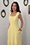 Women's Yellow Bow Tie Strap Square Neck Fitted Waist Flared Maxi Dress - 2