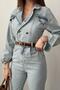 Women's Snow Washed Denim Jumpsuit Shirt Collar Buttoned High Waist Long Sleeve - 4