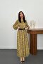 Women's Green Chiffon Floral Print Ruffle Long Sleeve Flared Maxi Dress - 2