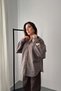 Women's Brown Shirt Striped Loose Fit Long Sleeve Buttoned Shirt Collar