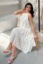 Women's Ecru Maxi Dress with Guipure Stripes, Layered, High Neck, Sleeveless, Woven - 3