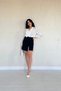 Women's Black Mini Skirt with Slits and Rose Detail, High Waist, Straight, Stylish Design - 2