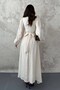 Women's Beige Long Sleeve Gathered Balloon Sleeve Round Neck Maxi Dress - 5
