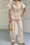 Women's Cupra Fabric Shirt with Ruched Waist Detail and Palazzo Pants Two-Piece Set - 2