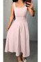 Women's Strappy Square Collar Long Crepe Dress with Tie Detail at the Back of the Waist - 2