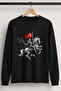 Unisex Moon Star Turkish Flag Horse Warrior Design Printed 100% Cotton Crew Neck 24/1 Long Sleeve Basic T-Shirt - 2