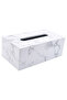 Marble-patterned faux leather rectangular tissue box with towel rack - 2