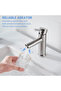 Single-hole bathroom sink faucet, silver stainless steel, single handle, hot and cold water compatible. - 4