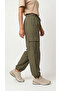 Women's Khaki Oversize Parachute Fabric Slim Trousers with Cargo Pockets, Comfortable Fit Baggy with Adjustable Leg Clips - 3