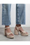 Women's Ankle Strap Platform Heeled Shoes with Crossed Stripe Detail