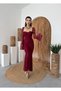 Women's Burgundy Midi Dress Sweetheart Neckline Floral Patterned Tulle Long Spanish Sleeves - 4