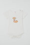 Girl's Snap Fastener Short Sleeve Bodysuit Cute Gazelle Printed 1-3 Years Old, Ecru