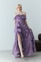 Lilac Strapless Flounce Patterned Slit Chiffon Evening Dress - 6