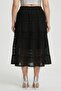 Women Eyelet Maxi Skirt, Black - 4